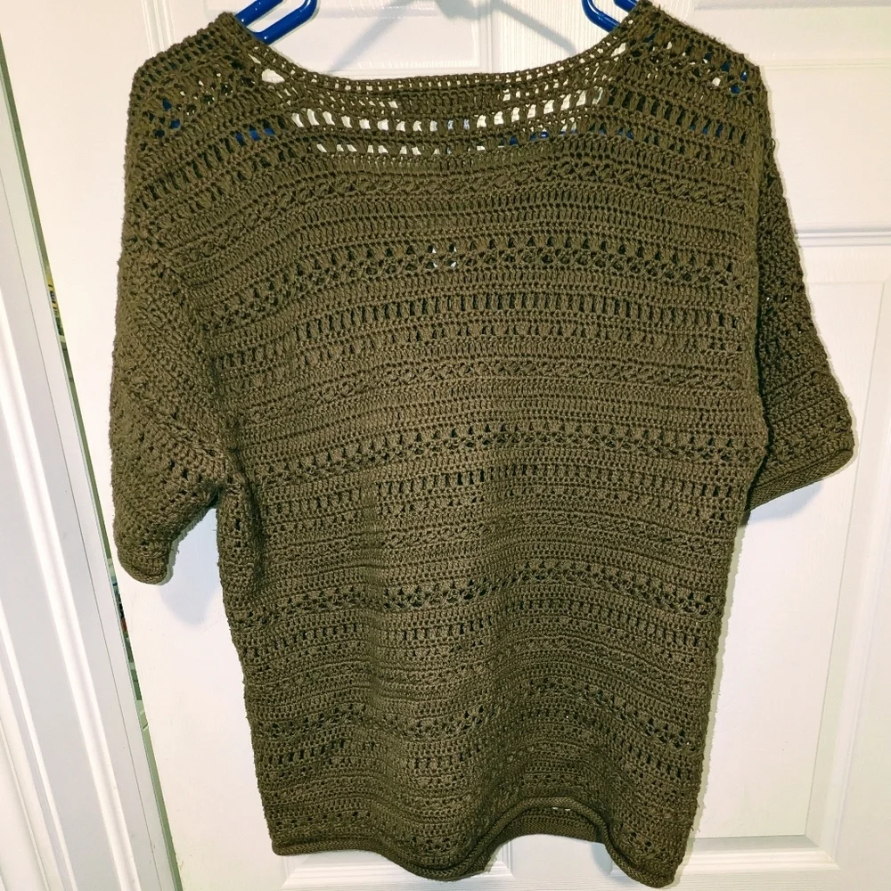 Vintage Claudia D Olive Crochet Cardigan Ramie Cotton Knit Top Large